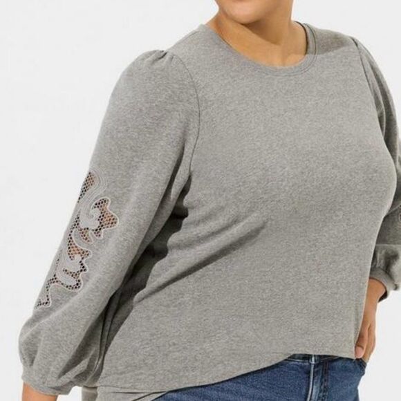 Torrid Cozy Fleece Crew Neck Crochet Sleeve Sweatshirt NWT Size 3X - Picture 1 of 14